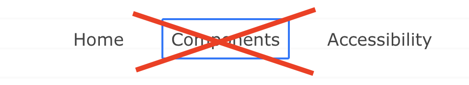 Navigation where one link has a blue border and a red cross on top of it